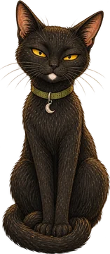 Alva, the black cat, sits beside the Detective Code.