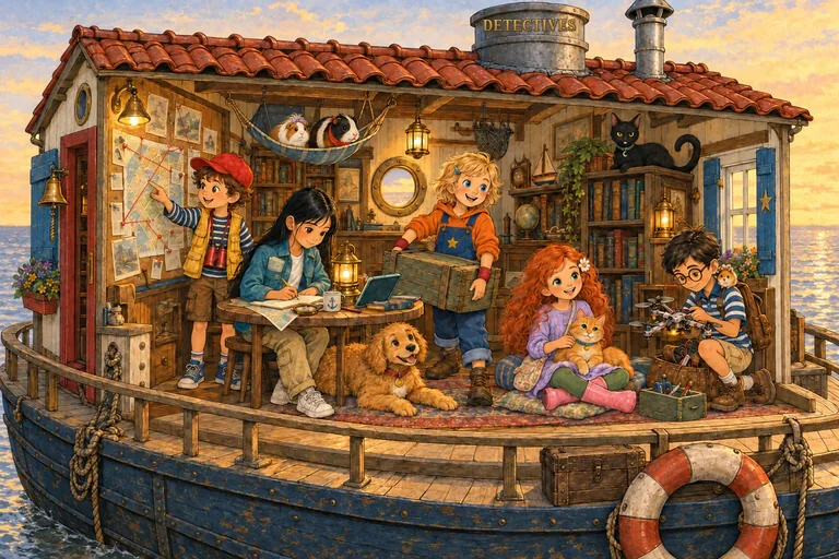Headquarters: five children and six animals inside the houseboat