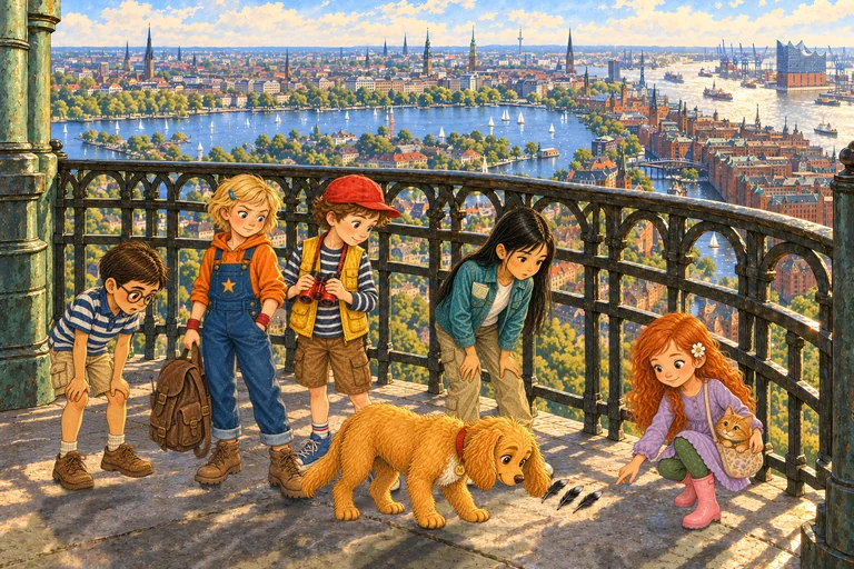 At the top of the Michel, the children discover three black feathers on the ground. Maili sniffs them.